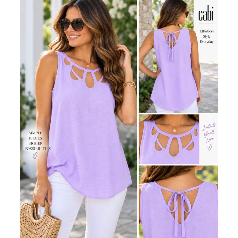 Cabi Lilac Sleeveless Blouse Tunic Top Women M Cutout Detail Tie Back Romantic